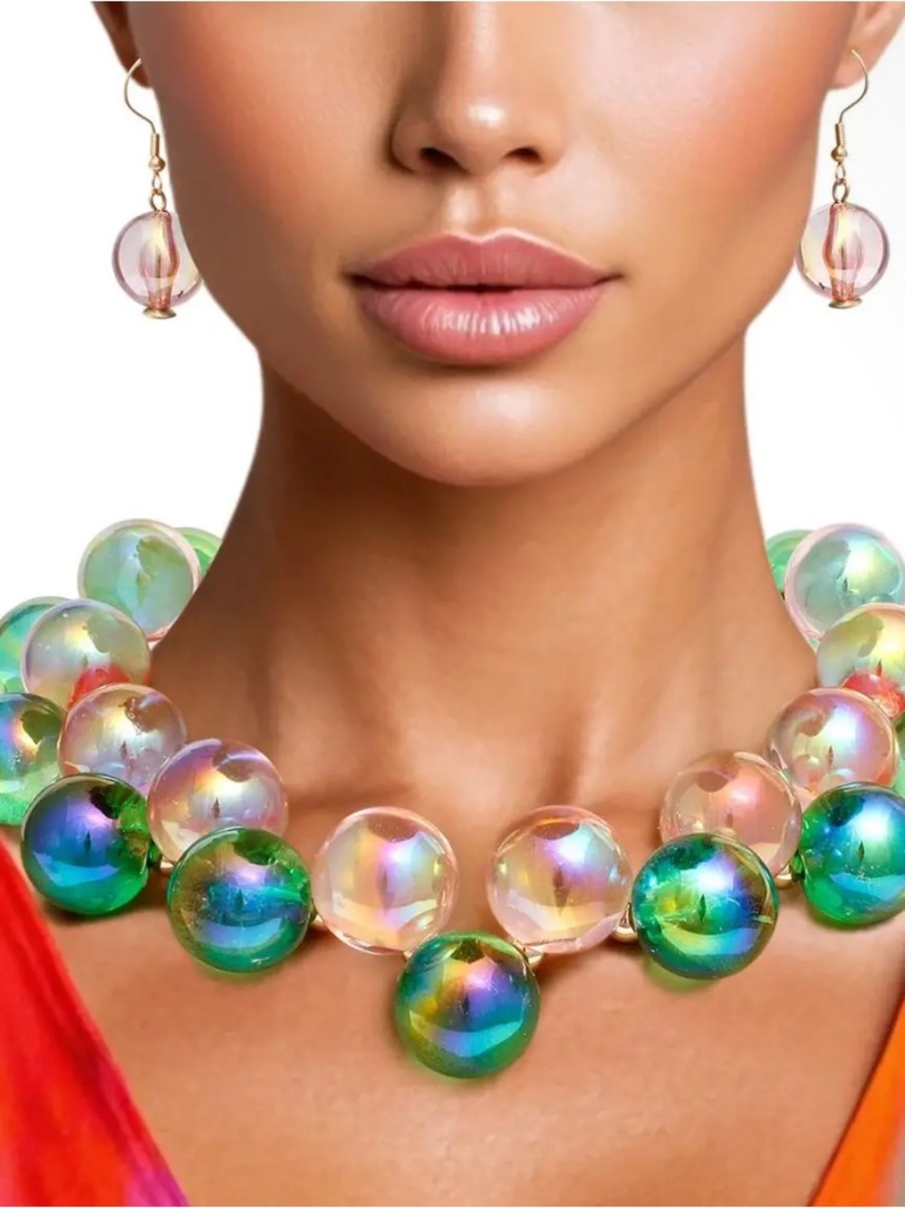 Iridescent Multi-Color Bead Necklace - Women Jewelry